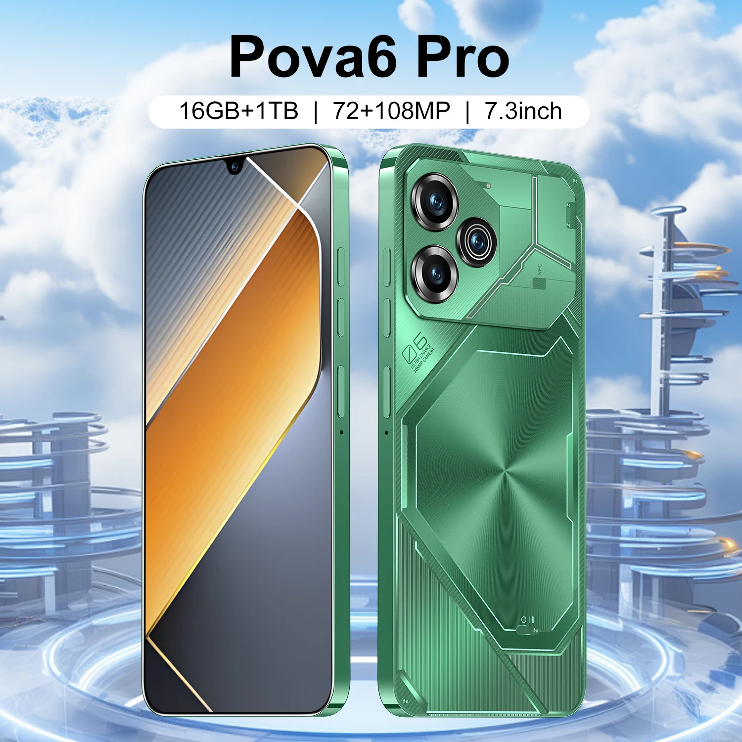 Горячий новый смартфон Pova 6 Pro 5G 8000 мАч 7 3-дюймовый экран высокой четкости 108 МП
