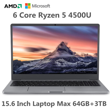 15.6inch AMD Laptop MAX RAM 64GB MAX 3TB SSD Ultrabook Metal Computer 2.4G/5.0G Bluetooth AMD Ryzen 5 4500U Windows 10 11 Pro