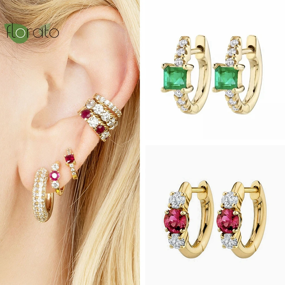 

925 Sterling Silver Needle Color Crystal 24K Gold Earring Hoops Premium 11mm Small Hoop Earrings for Women Luxury Jewelry Gift