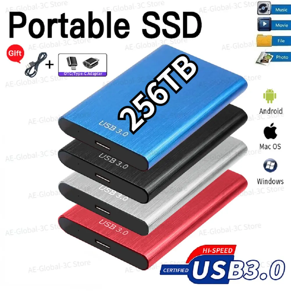 

Mobile Solid State Drive 256TB 128TB 2TB Portable SSD USB3.0 External Hard Drive Type-C High Speed Hard Disk For Laptop PC