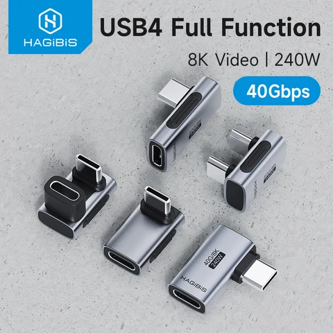 Hagibis 240 Вт USB C-C адаптер 40 Гбит/с 8K 60 Гц 90 градусов конвертер USB4 адаптер для планшета Thunderbolt 4/3 MacBook iPhone 17 Pro