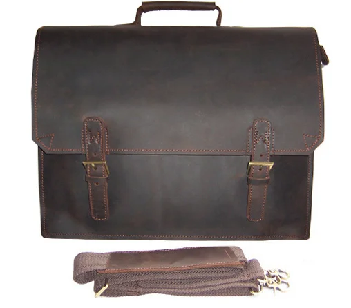 

Crazy Horse Vintage Genuine Leather Briefcase men Briefcase Leather laptop bag 14.5 Business Briefcase porte document office bag