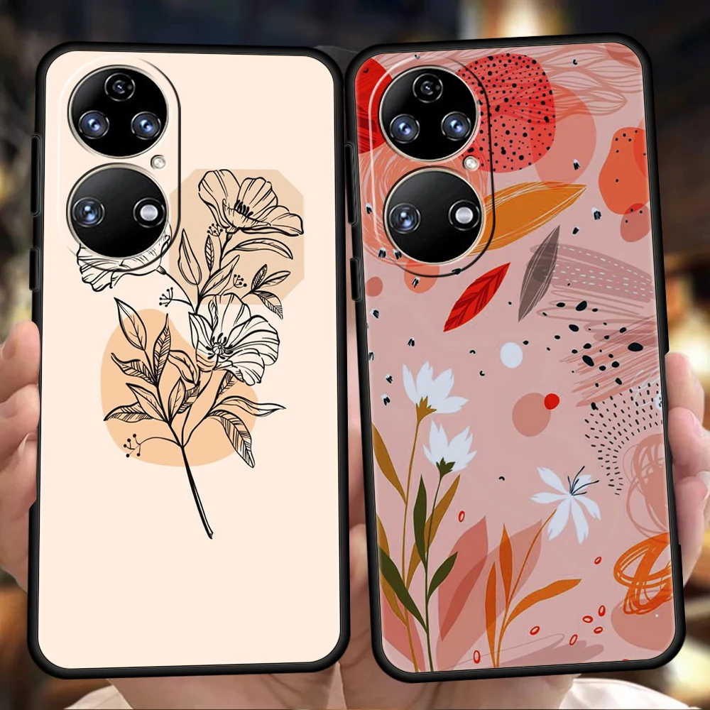 

Line Art Sketch Flower Phone Case for Huawei P20 P30 P50 Pro P20 P30 P40 Lite Y6 Y7 Y9 Y7A Y6P Y9S 2019 P Smart Z 2021 TPU Cover