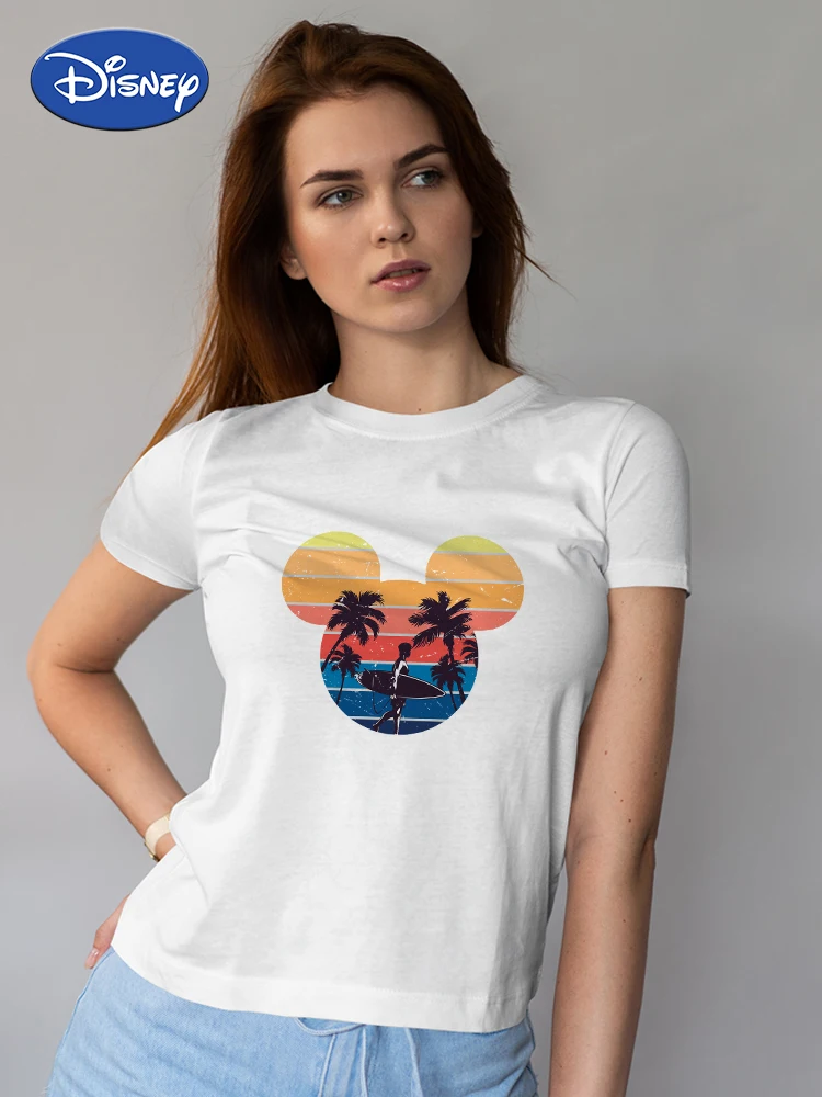 

Disney Mickey Mouse Hawaiian Surf Summer T Shirt Women 2022 Pulp Fiction Unisex Clothes Short Sleeve Cool T-Shirts Gothic Tops