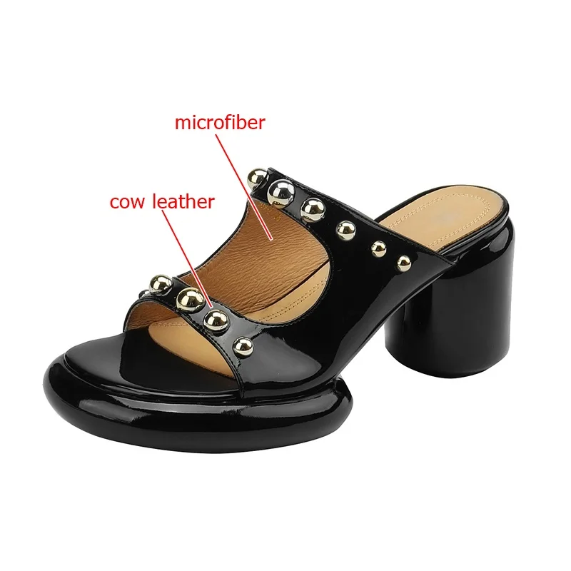big size sandals women slipper 2023 punk rivets round high heel summer platform shoes women real leather open-toe rome sandalias