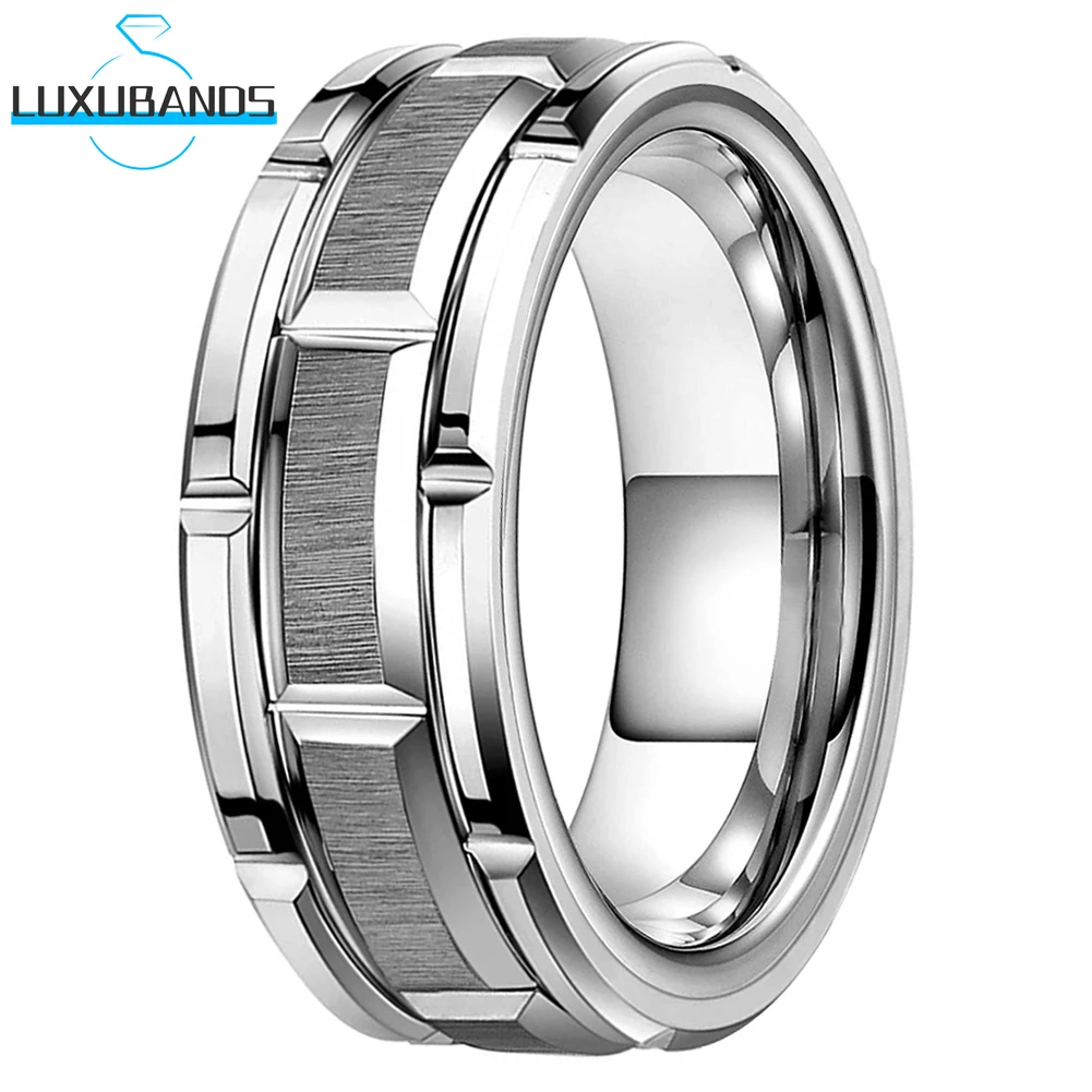 

Tungsten Carbide Ring For Women Men Combined Beveled Edges Grooved 8mm Black Gold Brushed Polished Finish In Stcok Comfort Fit