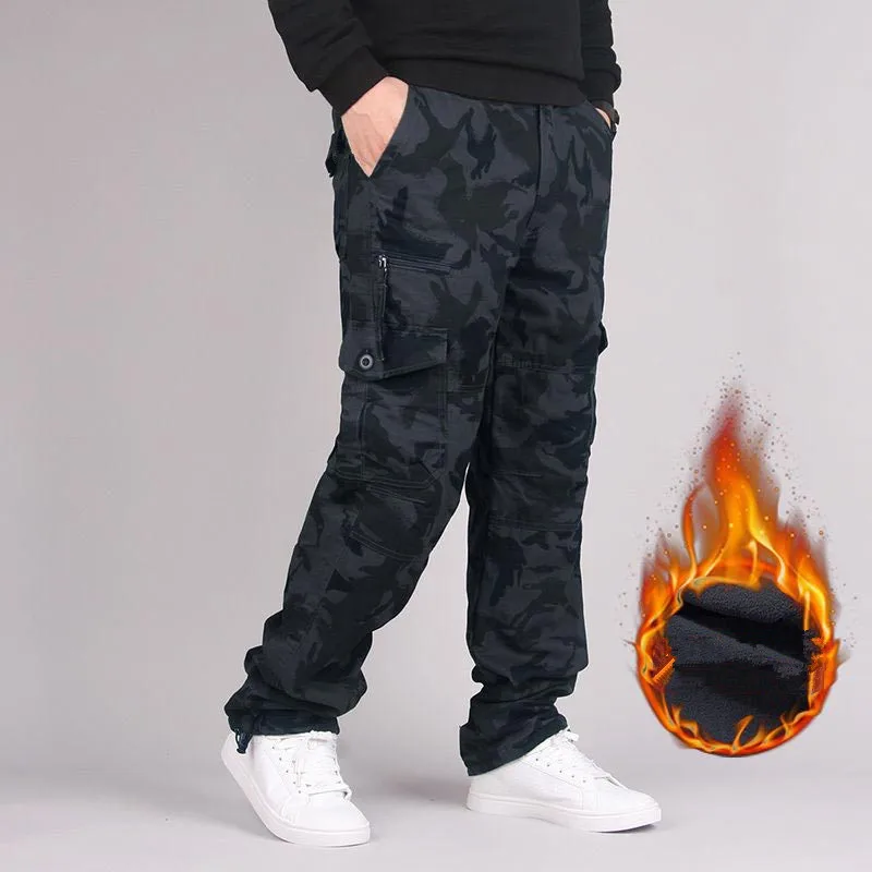 

Winter Camping Hiking Tactical Fleece Cargo Pants Men Thick Warm Straight Cotton Overalls Military Waterproof Army Long Trousers