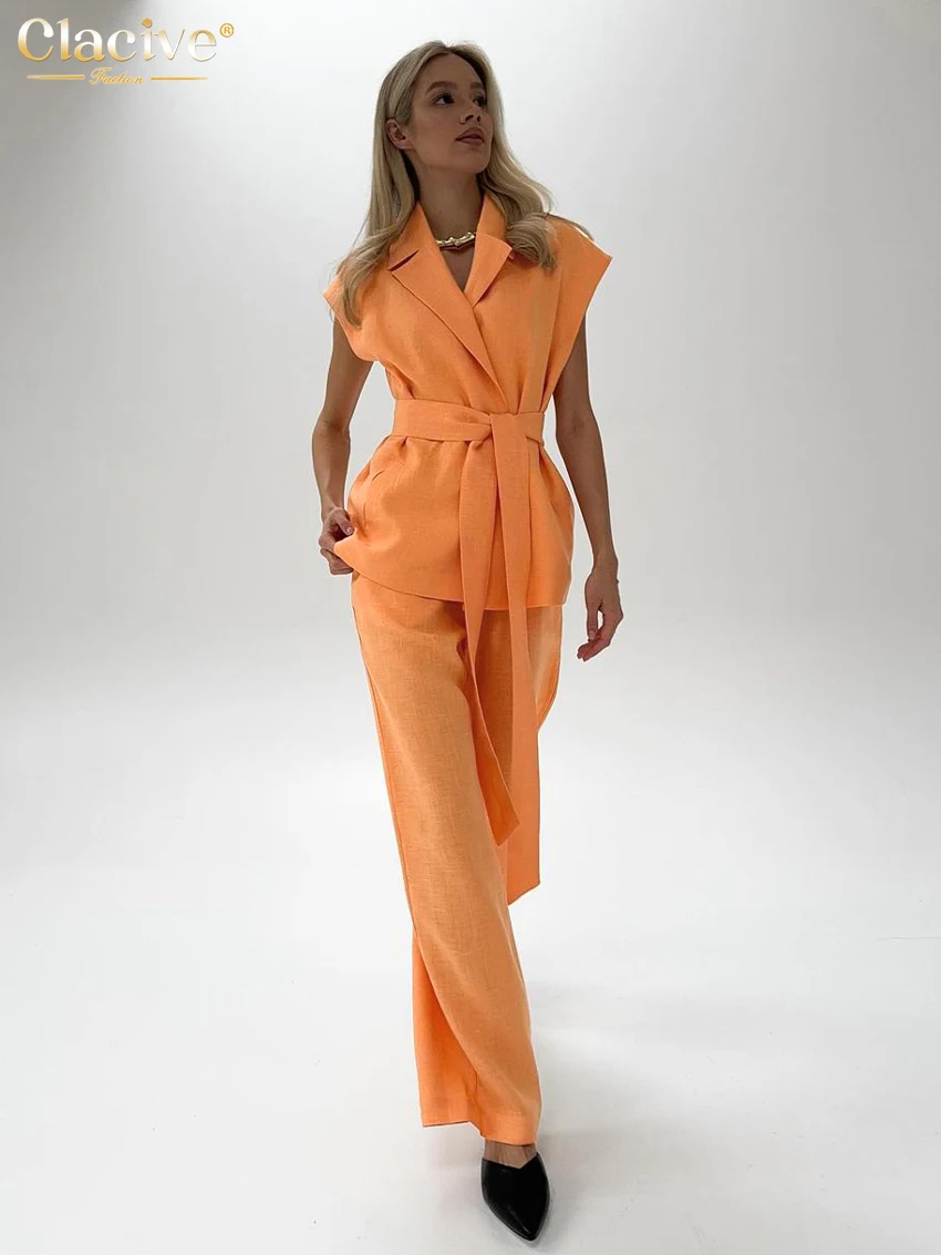 Clacive летний свободный оранжевый хлопковый комплект из 2 предметов женская одежда