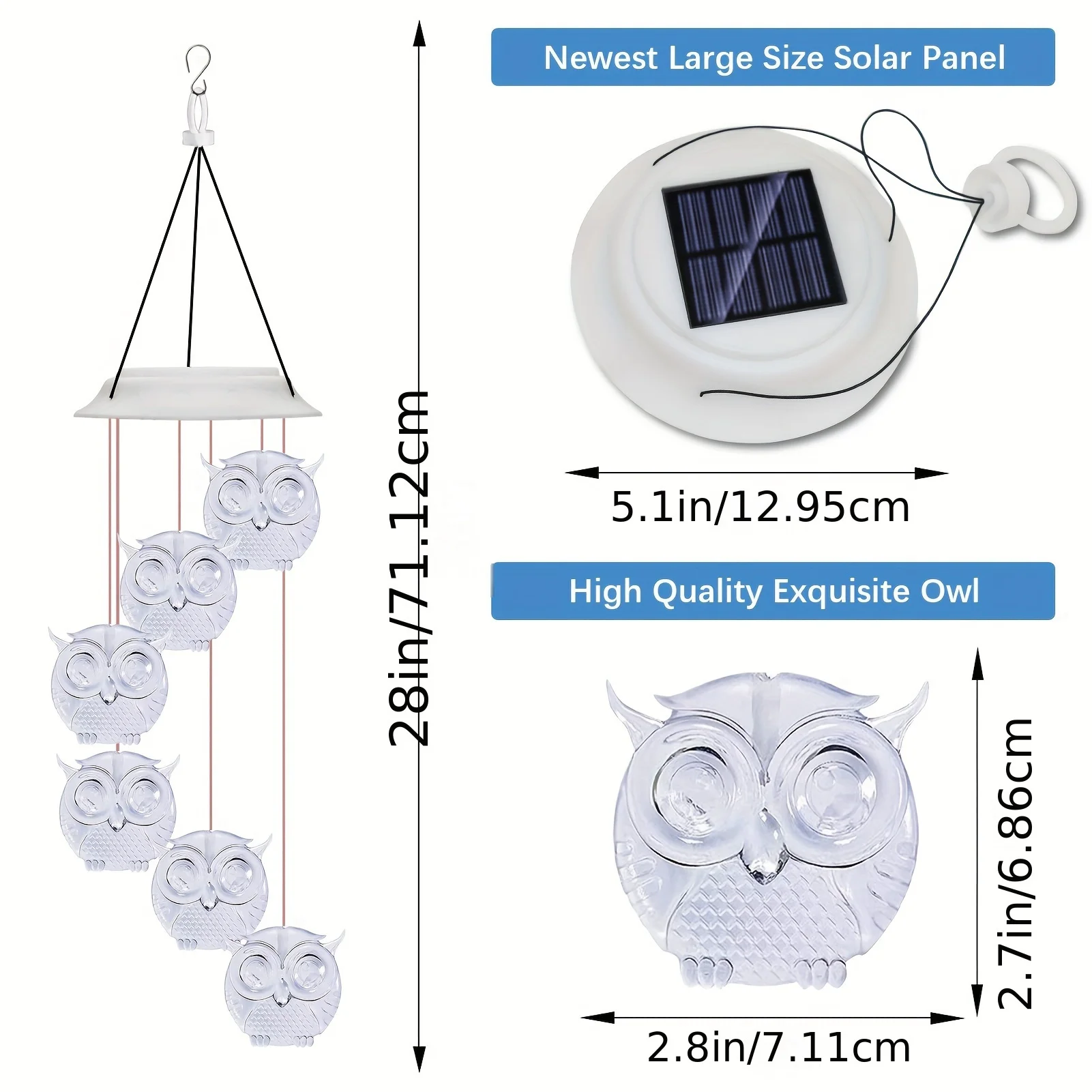 1 упаковка сова снаружи светодиодные колокольчики на солнечной энергии с огнями
