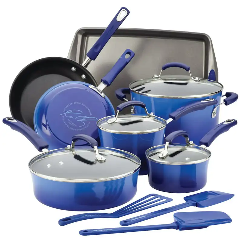 

Набор эмалированных антипригарных кастрюль и сковородок из твердого фарфора, набор кухонной посуды, синий