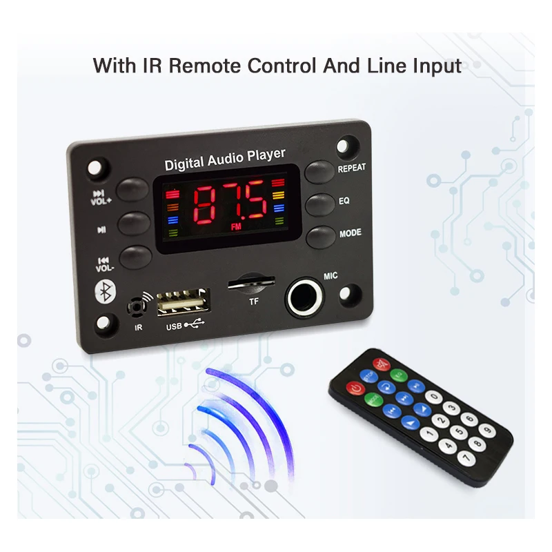 DC 5V 12V Bluetooth 5.0 MP3 WMA WAV APE Decoder Board Hands-free Car Audio Microphone USB TF FM Radio Mp3 Music Player Speaker images - 6