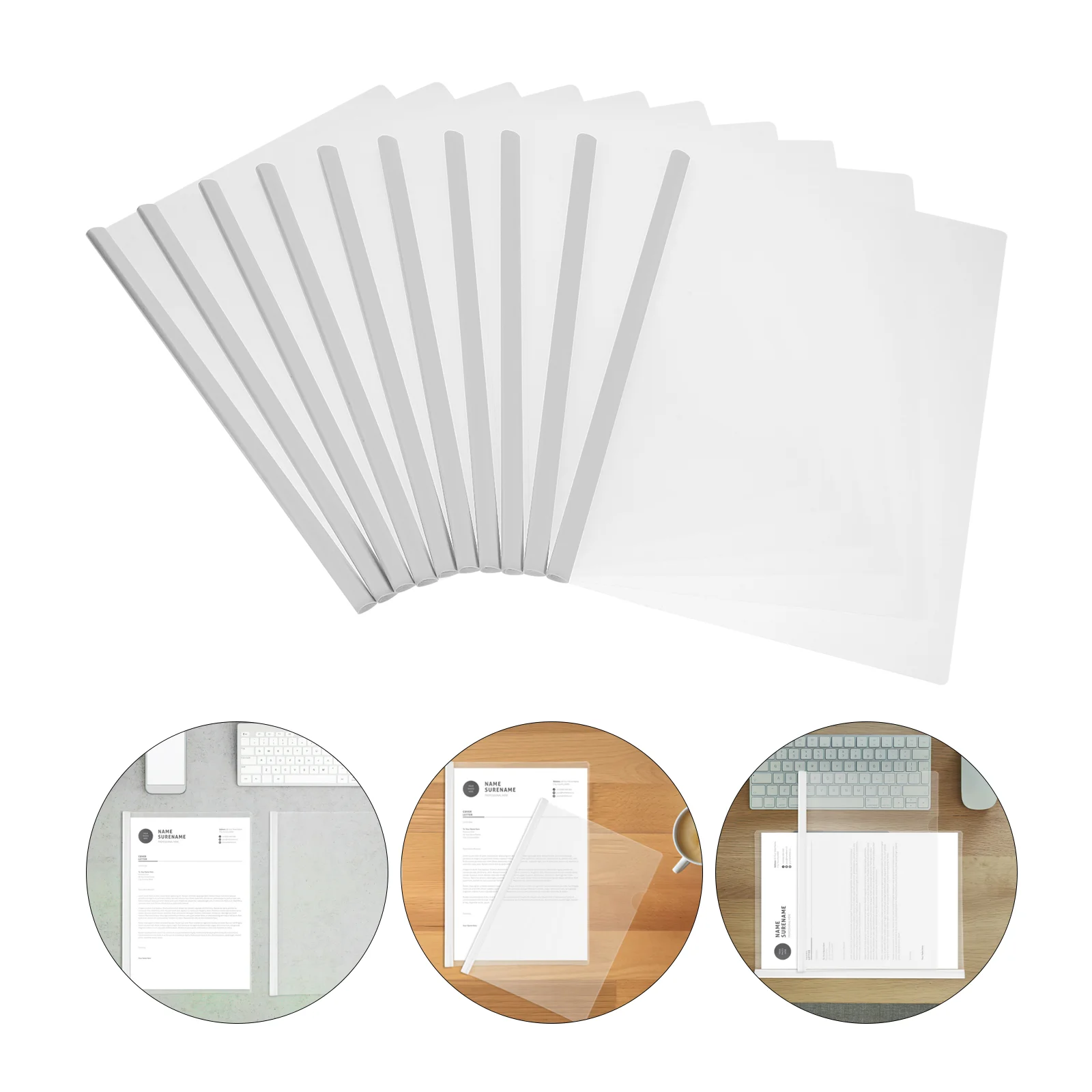 

10pcs File Folders with Sliding Bar Document Binder for School Business Transparent File Folders