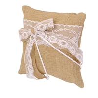 burlap lace bowknot rustic ring pillow bearer cushion elegant ornament wedding bridal favors