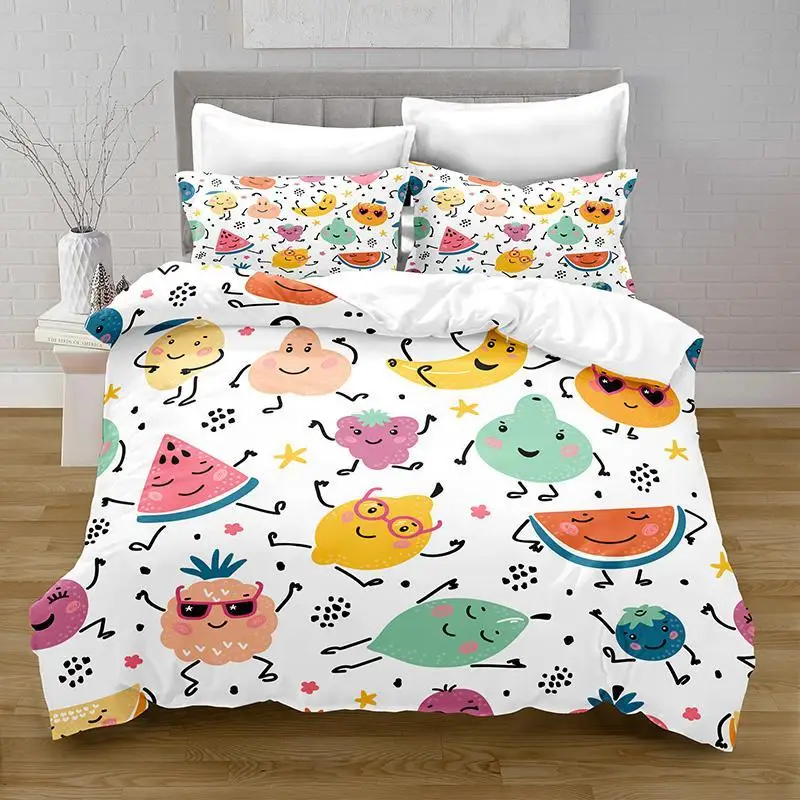 

Cartoon Fruit Duvet Cover Set Watermelon Pineapple Lemon Banana Japanese Style Print Soft Polyester Bedding Set for Kids Teens
