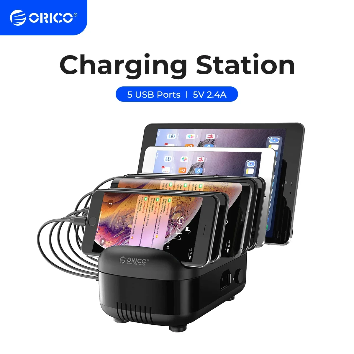 ORICO USB-кабель для зарядки, бесплатный USB-кабель для iPhone, ПК, планшета, 5 портов, USB-зарядная станция, док-станция с держателем, 40 Вт, 5 В, 4 А