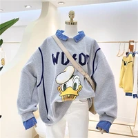 disney sweater womens 2022 new spring and autumn new thin polo collar stitching cant ball donald duck print top