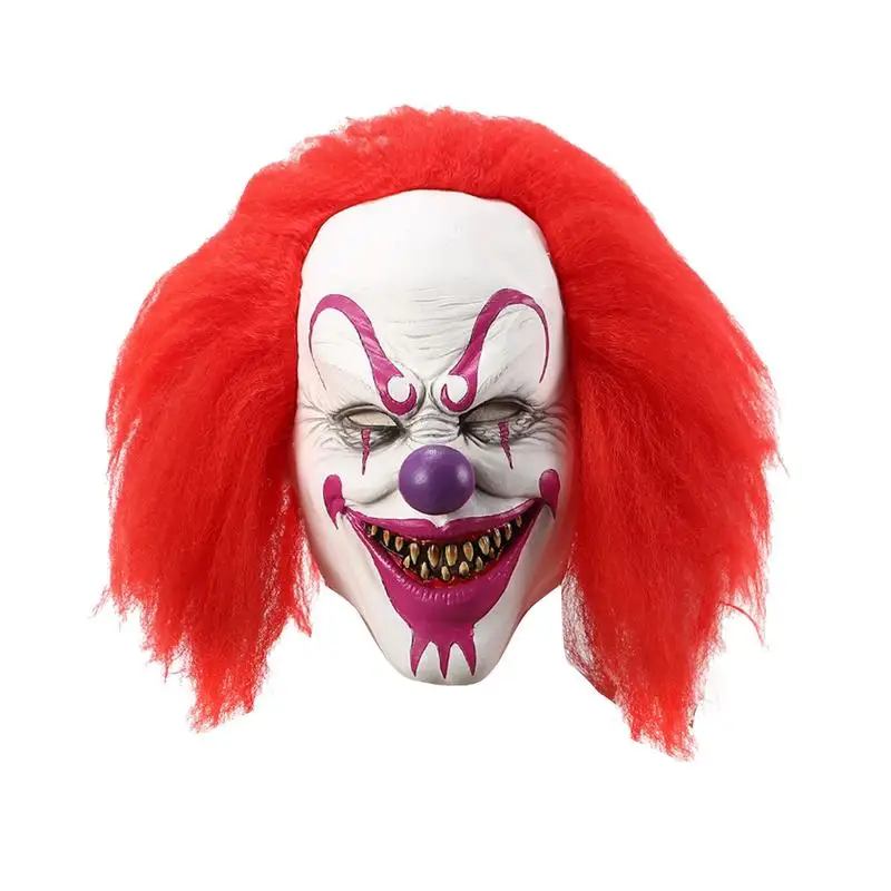 

Halloween Clown Face Mask Horrible Funny Clown Face Cover With Red Hair Halloween Party Red Eye Latex Headgear For Party