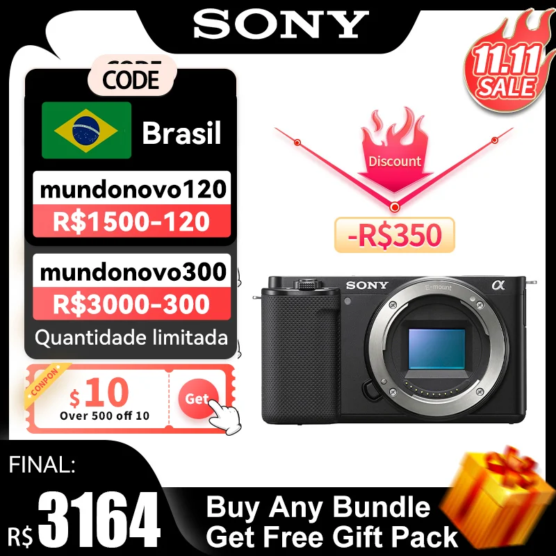 Tanie SONY Alpha ZV-E10 ZVE10 APS-C E-mount Lustrzany Aparat Cyfrowy Z Obiektywem 16-50mm Kompaktowy Aparat Fotograficzny Profesjonalna Fotografia