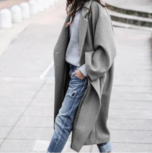 

WYWMY Elegant Women Woolen Coat Autumn Winter High-quality Warm Clothing Loose Long Single Button Woolen Overcoat Outwear