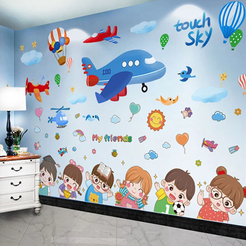 

Cartoon Children Wall Stickers DIY Aircrafts Balloons Clouds Mural Decals for Living Room Kids Bedroom Nursery Home Decoration