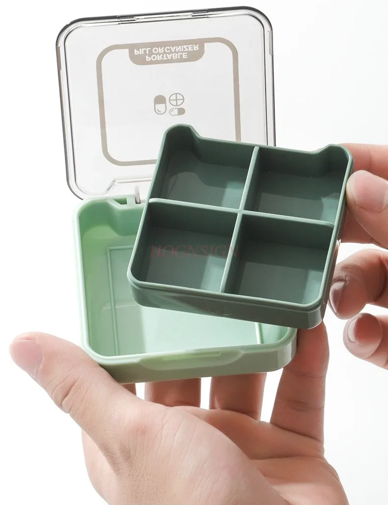 Портативный мини-контейнер для лекарств с четырьмя отделениями контейнер