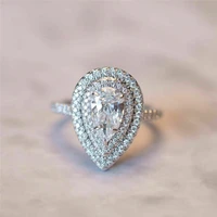 new water drop ring sparkle pear shaped simulation womens diamond ring micro set zircon proposal ring
