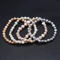 7 8mm natural freshwater pearl bead elasticity bracelet simple white pearl bangles for women fine jewelry gifts