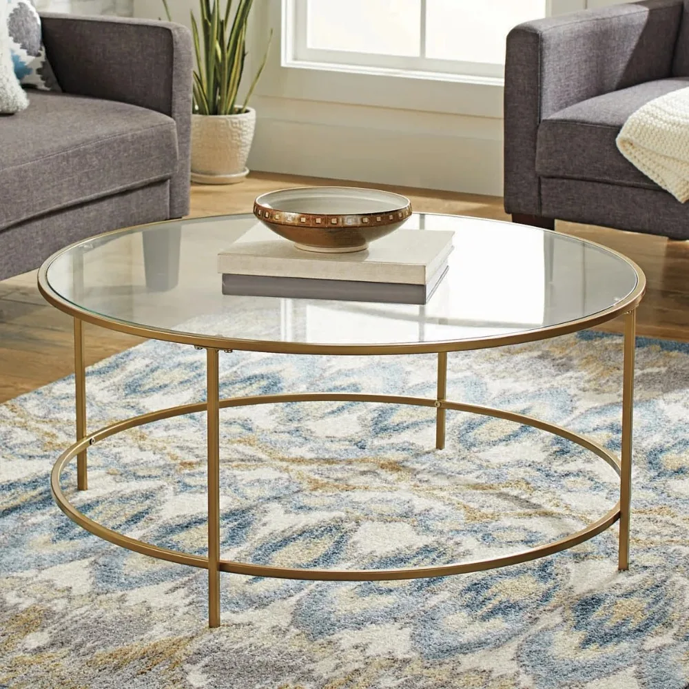 

Nola Coffee Table, Gold Finish glass coffee table living room table
