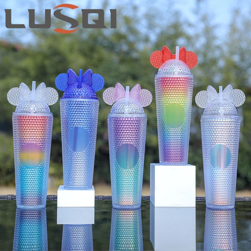 Фото LUSQI 1 шт. 710 мл портативная Крышка для галстука-бабочки двойная чашка большая емкость креативная чашка двухслойная пластиковая соломенная чашка №1