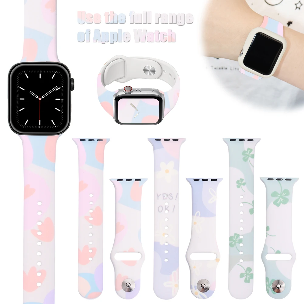 

Ремешок силиконовый для Apple Watch Band 44 мм 40 мм 38 мм 42 мм, браслет с принтом для IWatch Series 7 6 SE 5 4 3 41 мм 45 мм