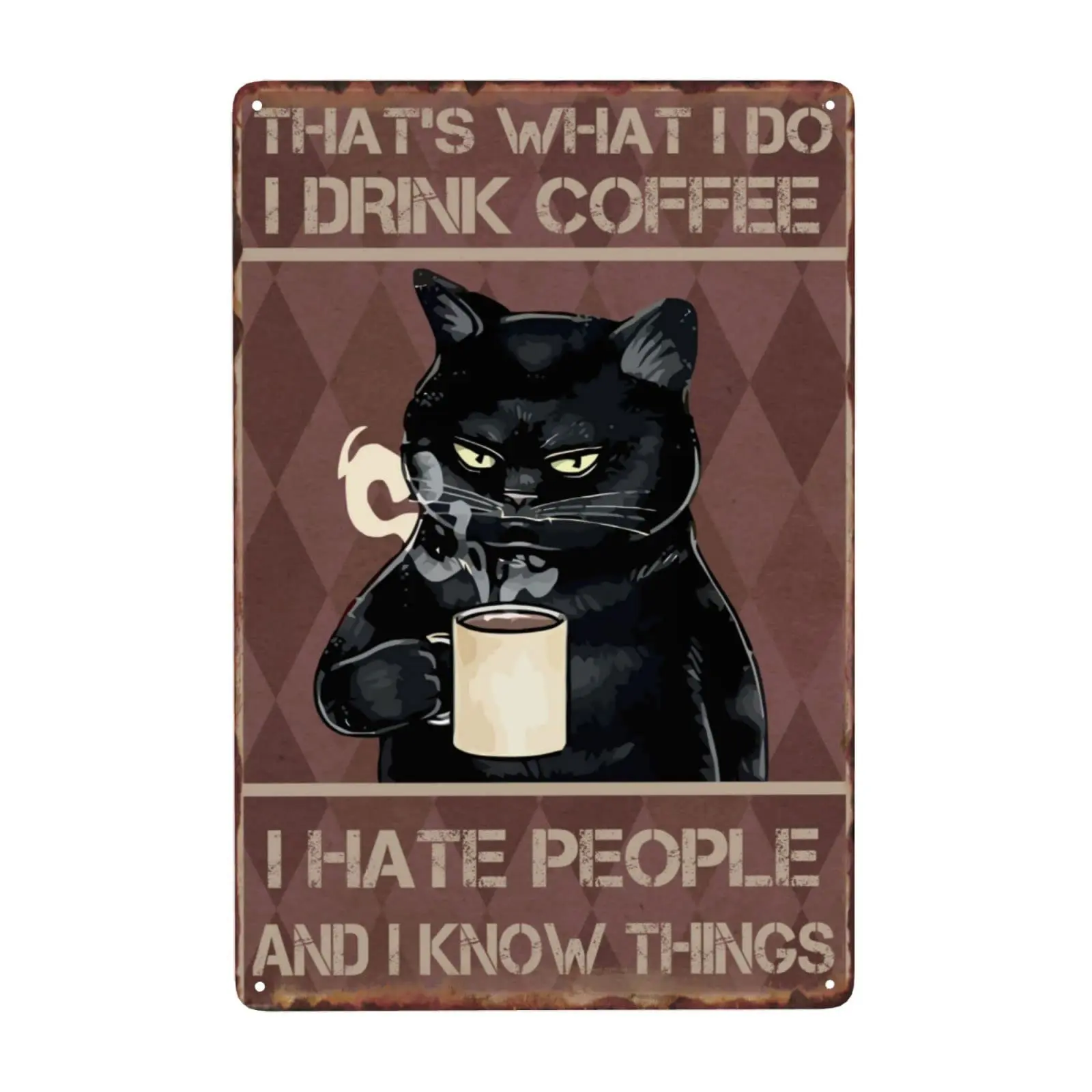 

Coffee Metal Signs Vintage Black Cat Wall Decor for Cafe Bar Home Room Funny Retro Tin Plaque Gift 12"x8" Inch