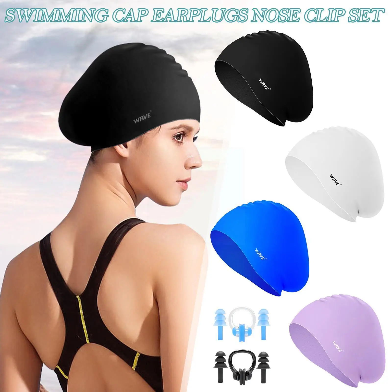 

Silicone Swimming Cap Nose Clip Earplugs Kit For Men Women Swimming Pool Cap Waterproof Ear Swim Hat Waterproof W4w7