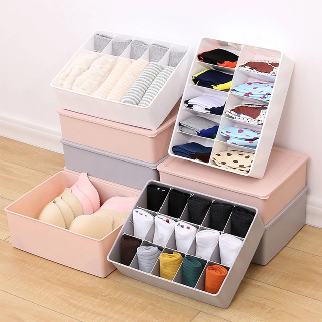 Fabric Cotton And Linen Underwear Storage Box Multi-grid Foldable Bra Organizer  Box With Lid Panty Socks Storage Box - Storage Boxes & Bins - AliExpress