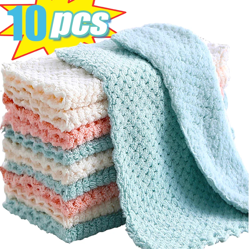

6/10 Dishcloths Coral Fleece Microfiber Towels Super Absorbent Pan Pot Pads Dishrag Kitchen Non-stick Oil Cleaning Rag Household