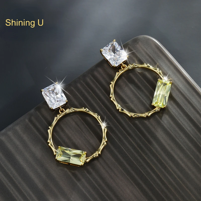 

Shining U Colored Square Gems Earrings Emerald Green Simple Fashion Jewelry for Women Gift