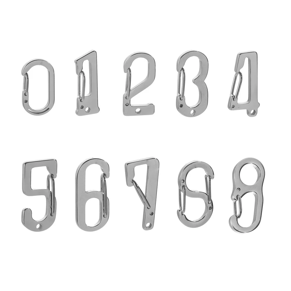 

3pcs Stainless Steel S Type Numbers 0-9 Carabiner with Lock Keychain Hook Water Proof Backpack Buckle DIY Jewelry Making