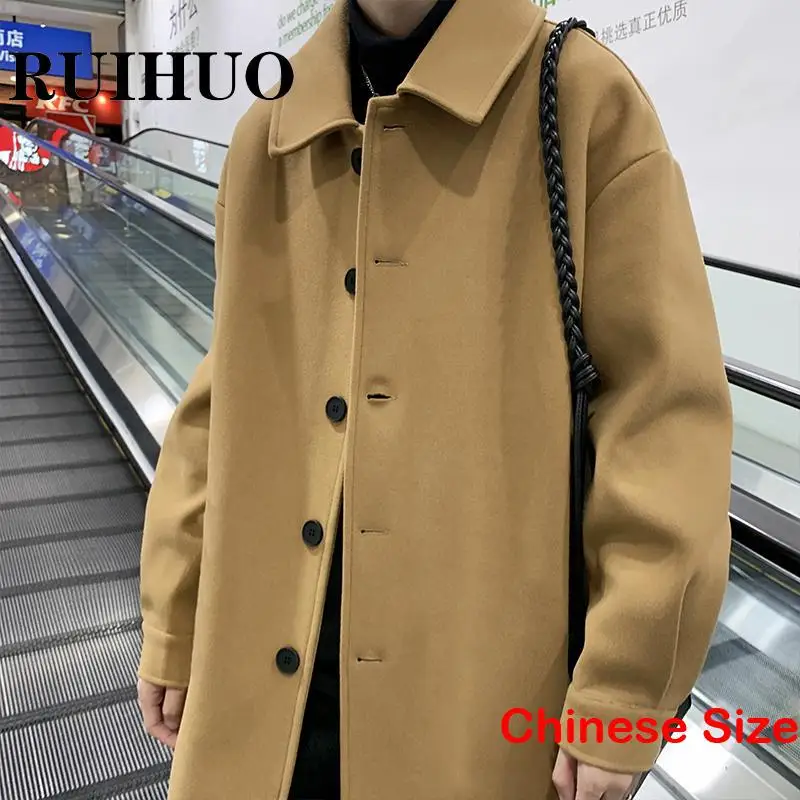 

RUIHUO Solid Long Winter Coats For Men Clothing Wool Over Coat Men Jacket Winter Chinese Size 2XL 2022 Winter New Arrivals