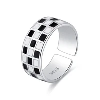 new fashion charm finger rings for women blackwhite lattice epoxy copper open ring female trendy ring band for office lady gift