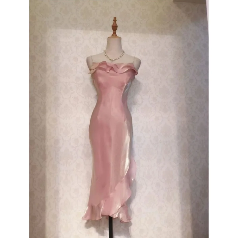 

Женское платье средней длины на бретельках без рукавов, элегантное привлекательное нежное милое платье с поясом, 2023