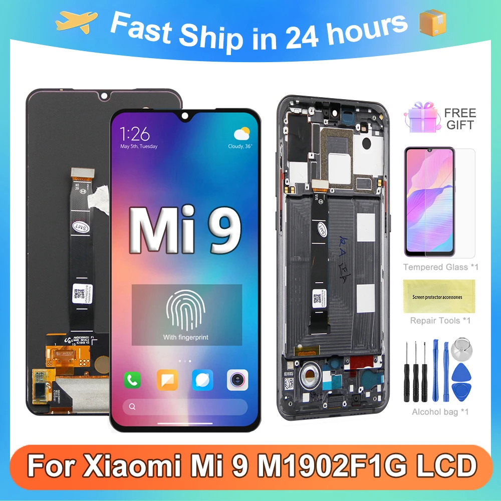 ЖК-дисплей Mi 9 Super AMOLED для Xiaomi Mi 9 M1902F1G, ЖК-дисплей с сенсорным экраном и дигитайзером в сборе, запасные части с рамкой