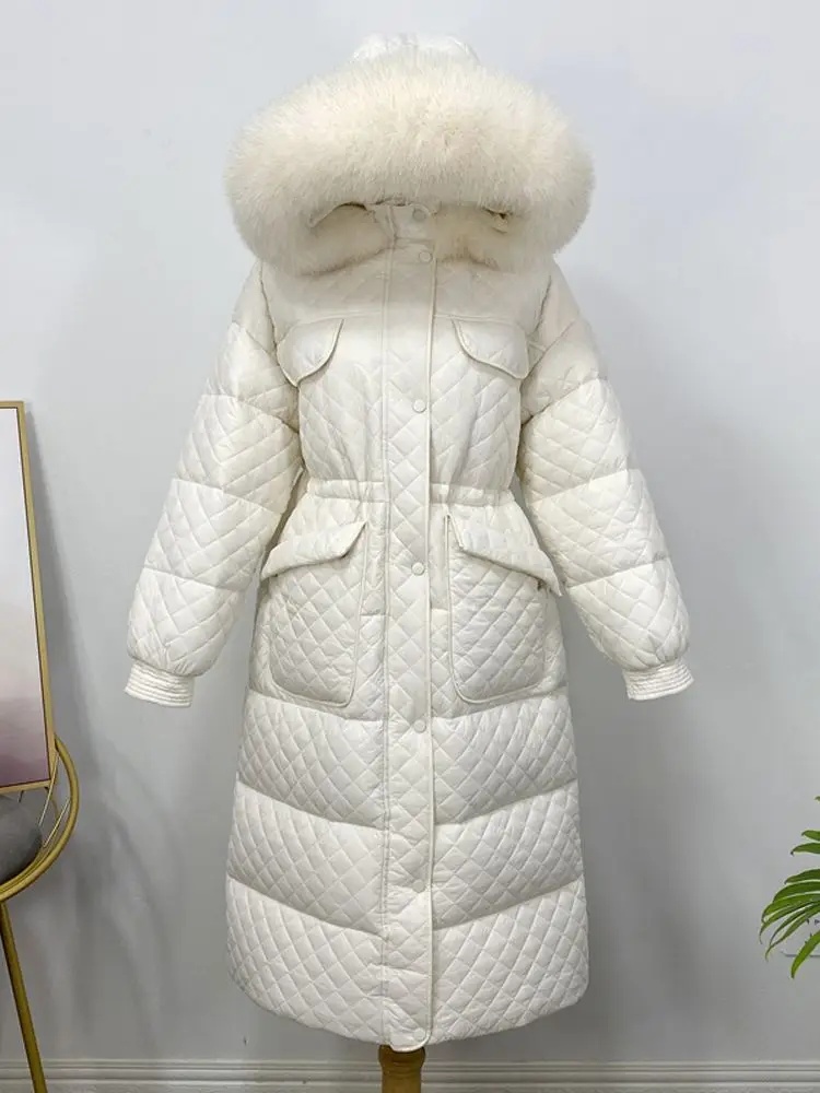 Women Long Down Jacket New Casual Style Fox Fur Collar White Duck Down Jackets Autumn Winter Coats And Parkas Female Outwear