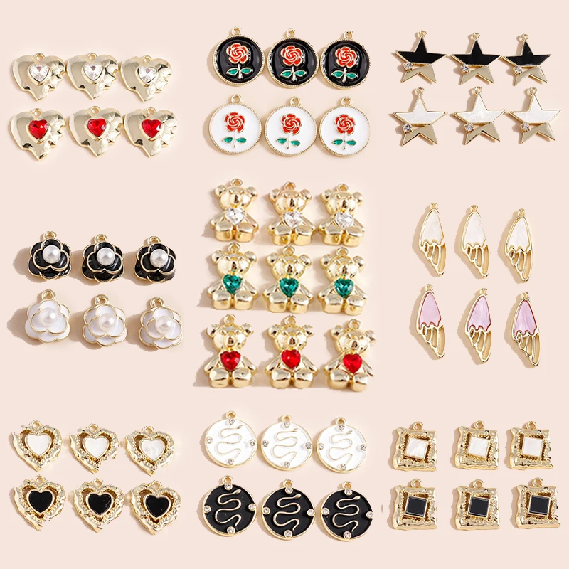 

5pcs Exquisite Crystal Pearl Moon Stars Charms Hearts Bowknot Bear Pendant for DIY Jewelry Making Accessories