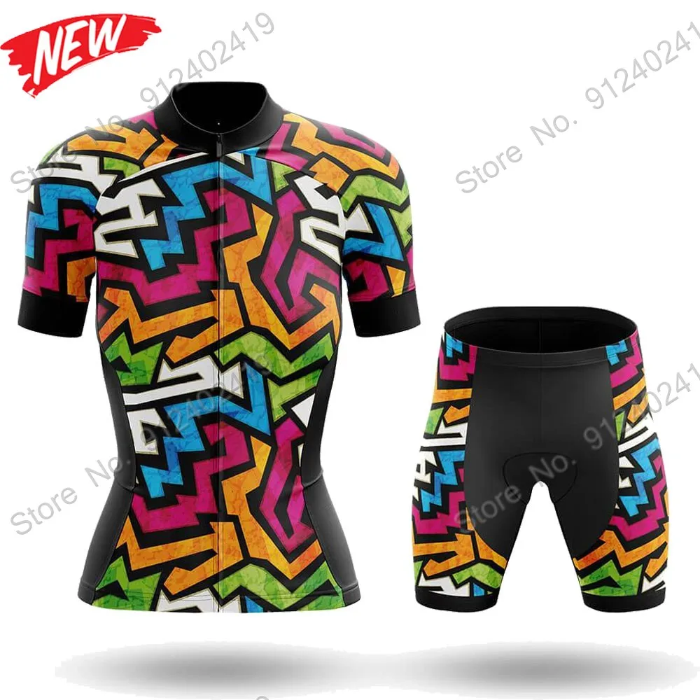 

Suit Grafitti Women 2021 Cycling Jersey Set Summer Bicycle Clothing Road Bike Shirts Suit Bicycle Bib Shorts MTB Ropa Maillot