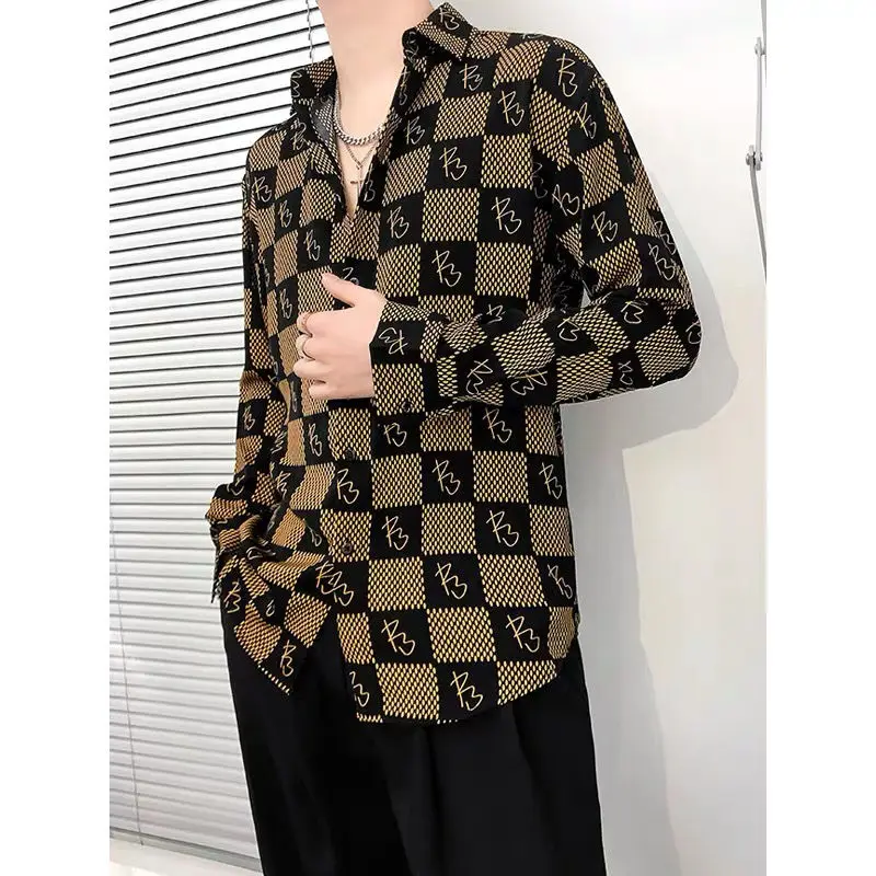 Long sleeve plaid shirt men's spring and autumn non-iron retro fashion brand shirt loose top