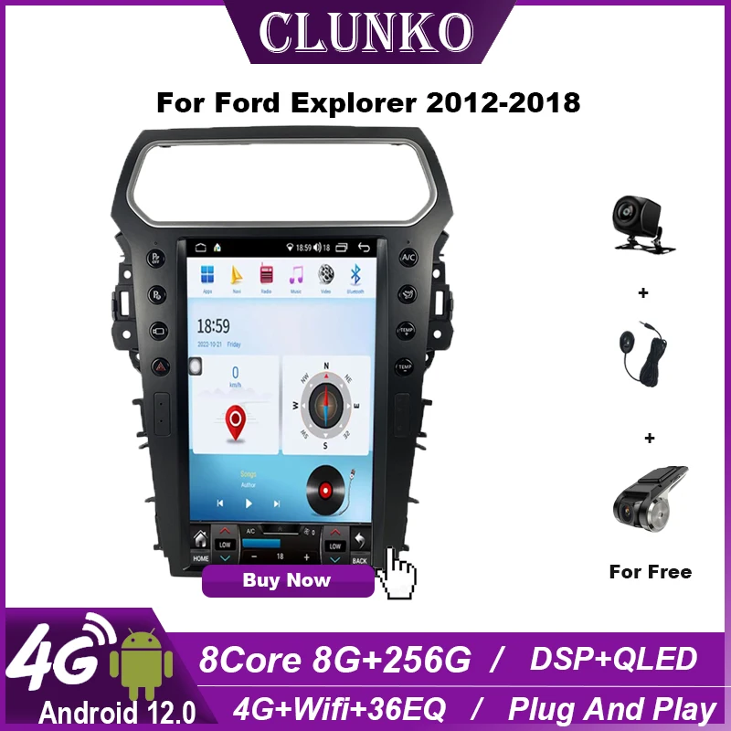 

Clunko For Ford Explorer 2012 -2018 Android Car Radio Stereo Tesla Screen Multimedia Player Carplay Auto 8G+256G Bluetooth 13.6”