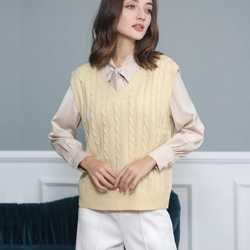 

Ladies Knitted Vest Pullover V Neck Vest Sweater Sleeveless Top