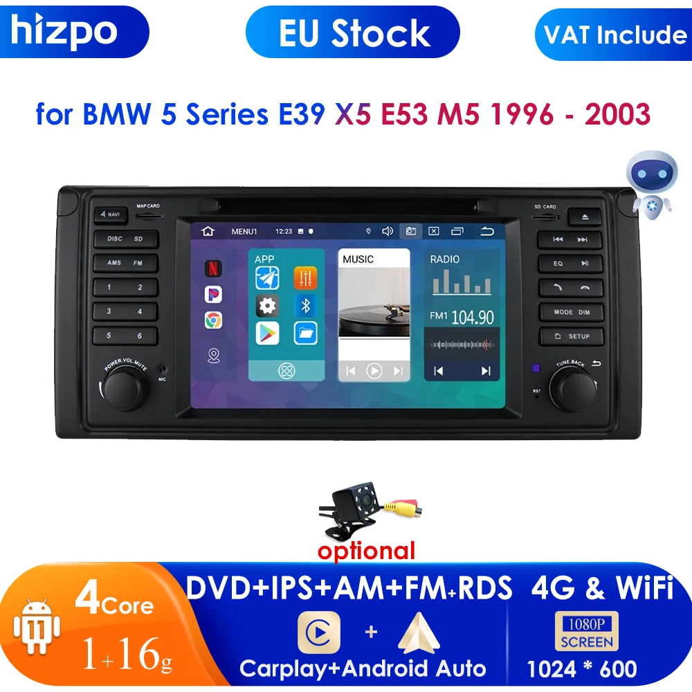 DSP IPS 7 дюймов 1Din Android 11 автомобильное радио GPS для BMW 5 серии E39 X5 E53 M5 1996 - 2003 навигация