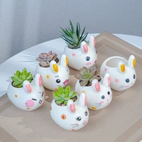 6pcs cartoon lovely rabbit flower pot miniature model cute animal mini planter succulent flowerpots home fairy garden decoration