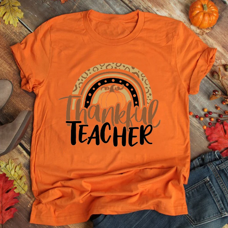 Рубашка для учителя на День Благодарения благодарная Радуга тыква футболка
