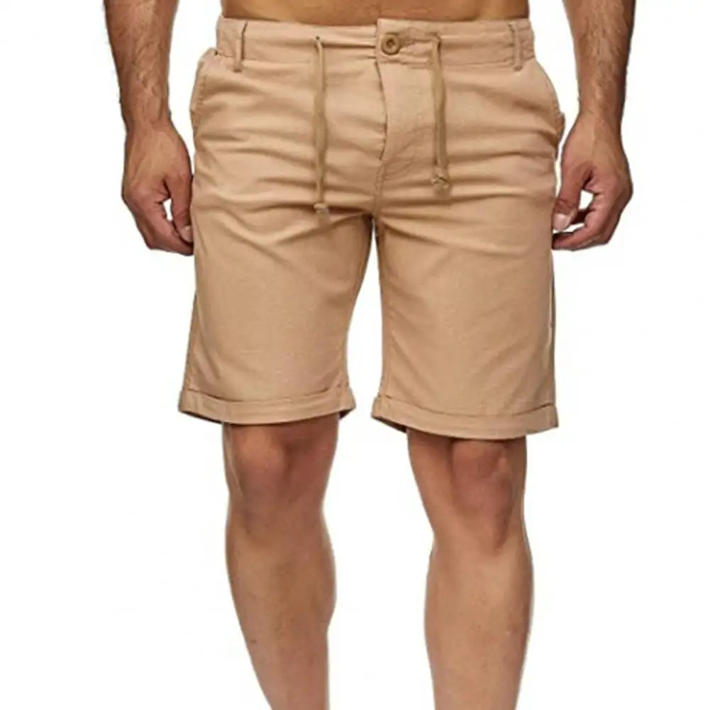 

Solid Color Men Shorts Knee Length Sweat Absorbing Straight Multi Pockets Sweat Shorts Streetwear